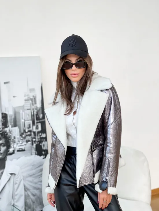 Дубленка овчина короткая - серебро