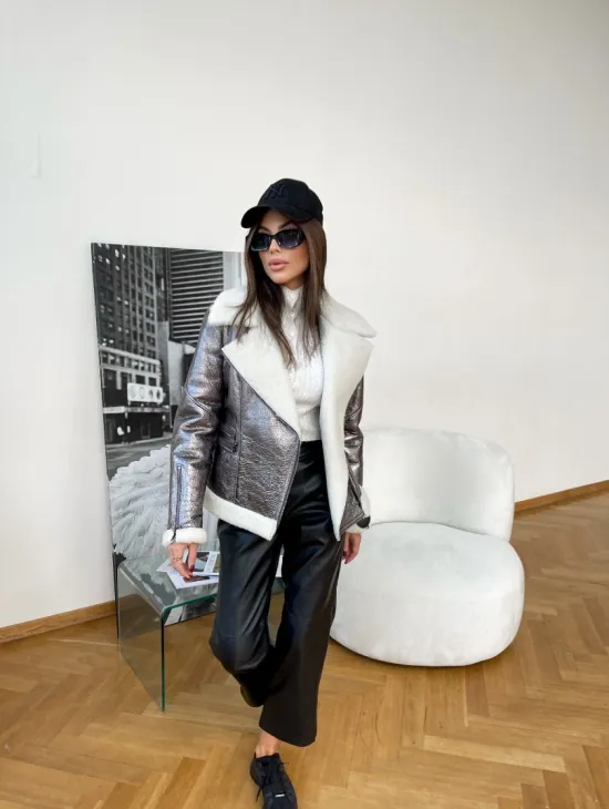 Дубленка овчина короткая - серебро