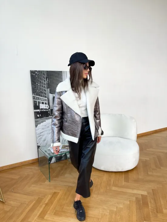 Дубленка овчина короткая - серебро