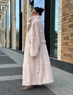 Шуба норковая - пальто с поясом, классика