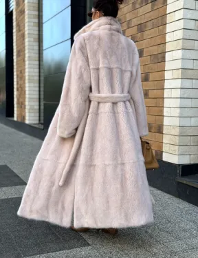 Шуба норковая - пальто с поясом, классика