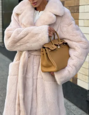 Шуба норковая - пальто с поясом, классика