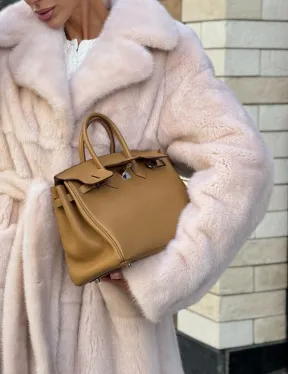 Шуба норковая - пальто с поясом, классика