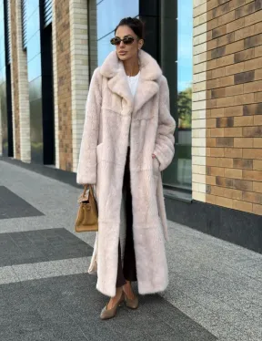 Шуба норковая - пальто с поясом, классика