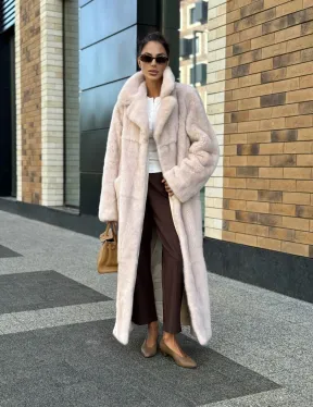 Шуба норковая - пальто с поясом, классика