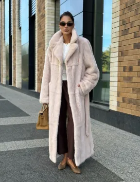 Шуба норковая - пальто с поясом, классика