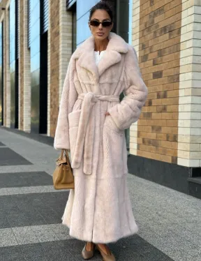 Шуба норковая - пальто с поясом, классика