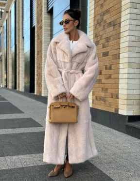 Шуба норковая - пальто с поясом, классика