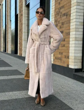 Шуба норковая - пальто с поясом, классика