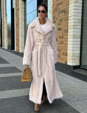 Шуба норковая - пальто с поясом, классика