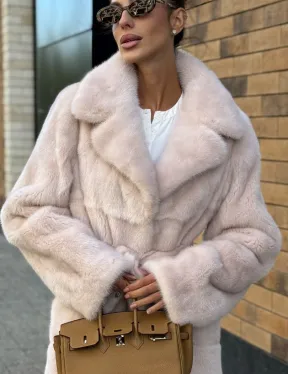 Шуба норковая - пальто с поясом, классика