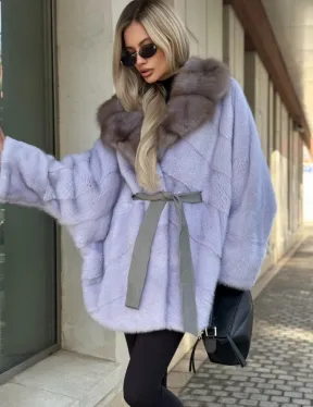 Шуба из норки короткая с куницей воротник