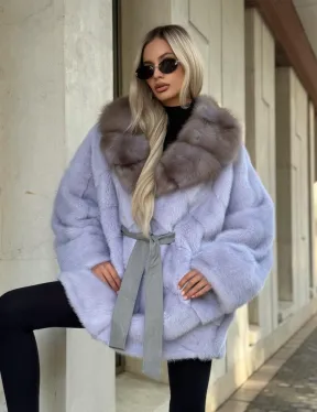 Шуба из норки короткая с куницей воротник