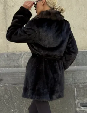 Норковая шуба махагон с куницей