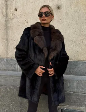 Норковая шуба махагон с куницей