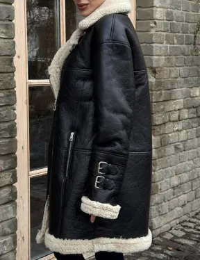 Удлиненная дубленка на белой овчине