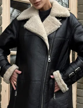 Удлиненная дубленка на белой овчине