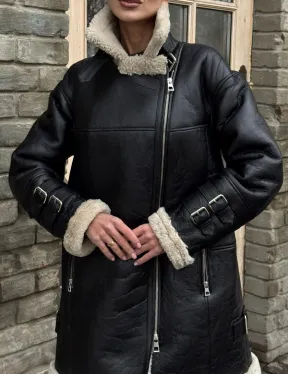 Удлиненная дубленка на белой овчине