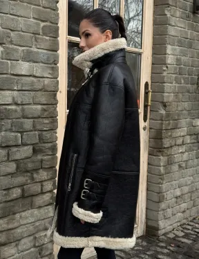 Удлиненная дубленка на белой овчине