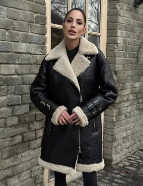 Удлиненная дубленка на белой овчине