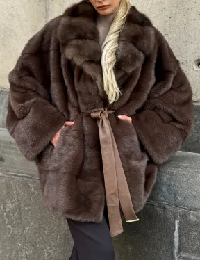 Полушубок норковый женский с воротником куница