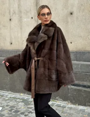 Полушубок норковый женский с воротником куница
