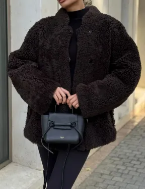 Двусторонняя коричневая дубленка из овчины