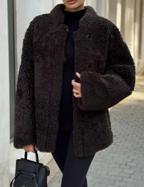 Двусторонняя коричневая дубленка из овчины