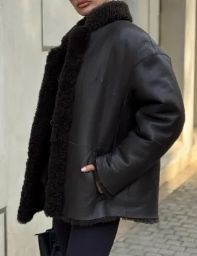 Двусторонняя коричневая дубленка из овчины