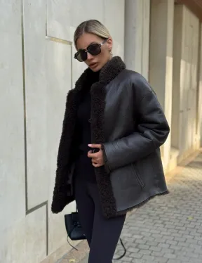 Двусторонняя коричневая дубленка из овчины