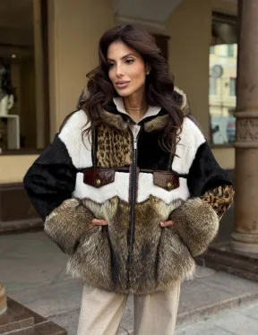 Женская меховая куртка с капюшоном из аукционной норки- черная