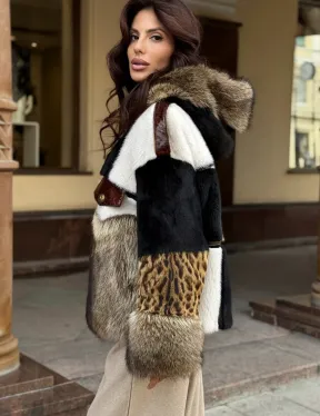 Женская меховая куртка с капюшоном из аукционной норки- черная