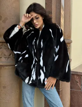 Черный норковый полушубок с рисунком