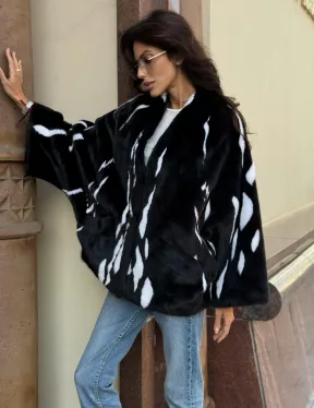 Черный норковый полушубок с рисунком