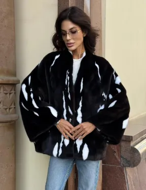 Черный норковый полушубок с рисунком