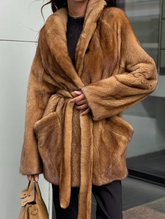 Норка жакет шалевый воротник - цвет Gold