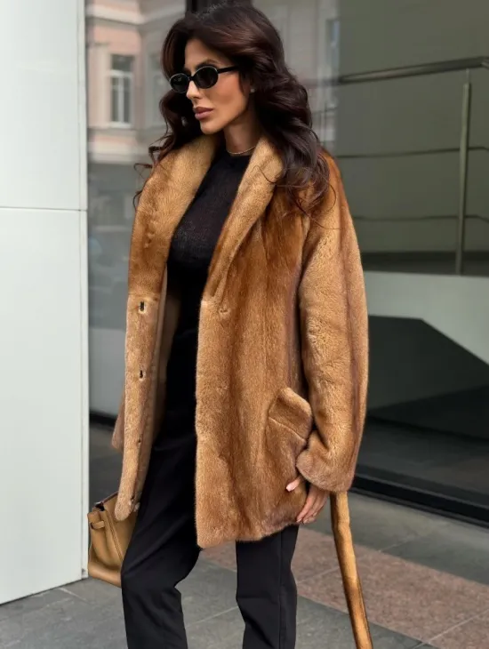 Норка жакет шалевый воротник - цвет Gold