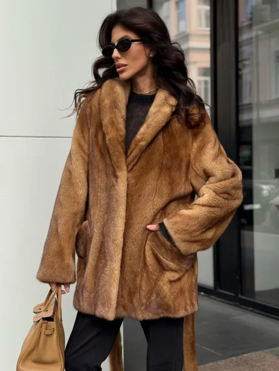 Норка жакет шалевый воротник - цвет Gold