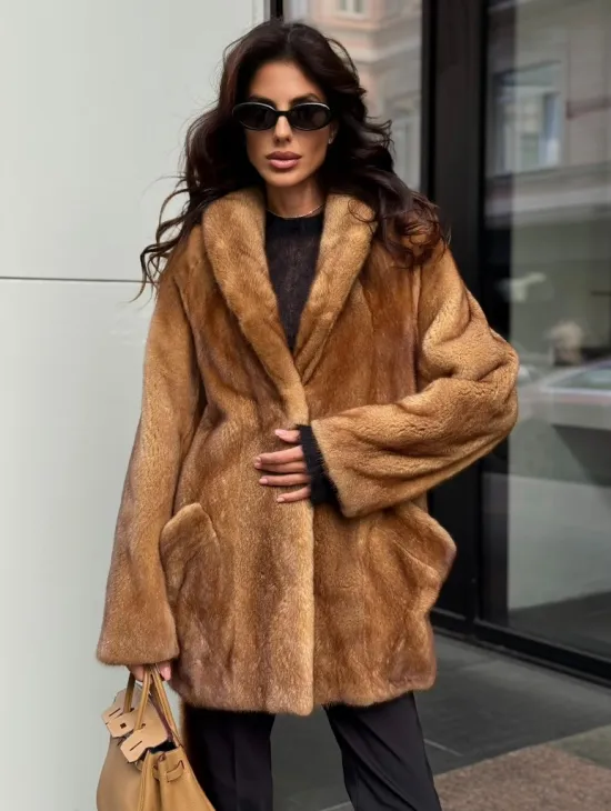 Норка жакет шалевый воротник - цвет Gold