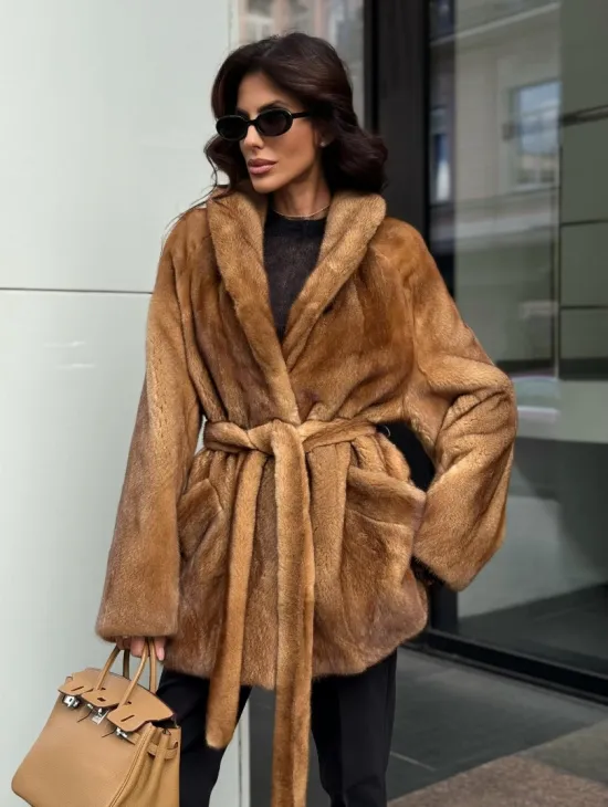 Норка жакет шалевый воротник - цвет Gold