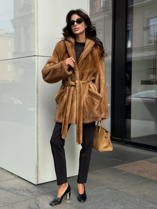 Норка жакет шалевый воротник - цвет Gold