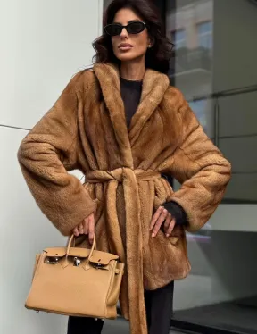 Норка жакет шалевый воротник - цвет Gold