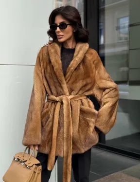 Норка жакет шалевый воротник - цвет Gold