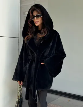 Пончо из норки с капюшоном кобра - черно-синий