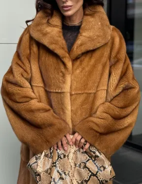 Золотистая норковая шуба с воротником апаш - New 2026