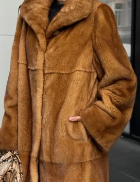 Золотистая норковая шуба с воротником апаш - New 2026