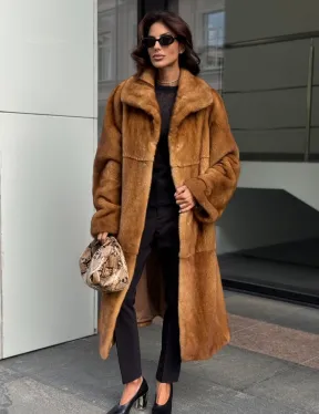 Золотистая норковая шуба с воротником апаш - New 2026