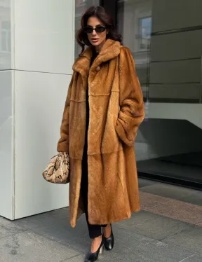 Золотистая норковая шуба с воротником апаш - New 2026