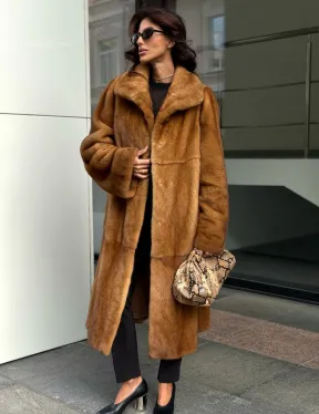 Золотистая норковая шуба с воротником апаш - New 2026