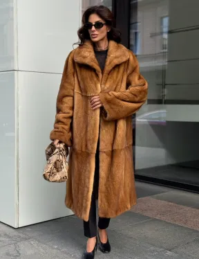 Золотистая норковая шуба с воротником апаш - New 2026